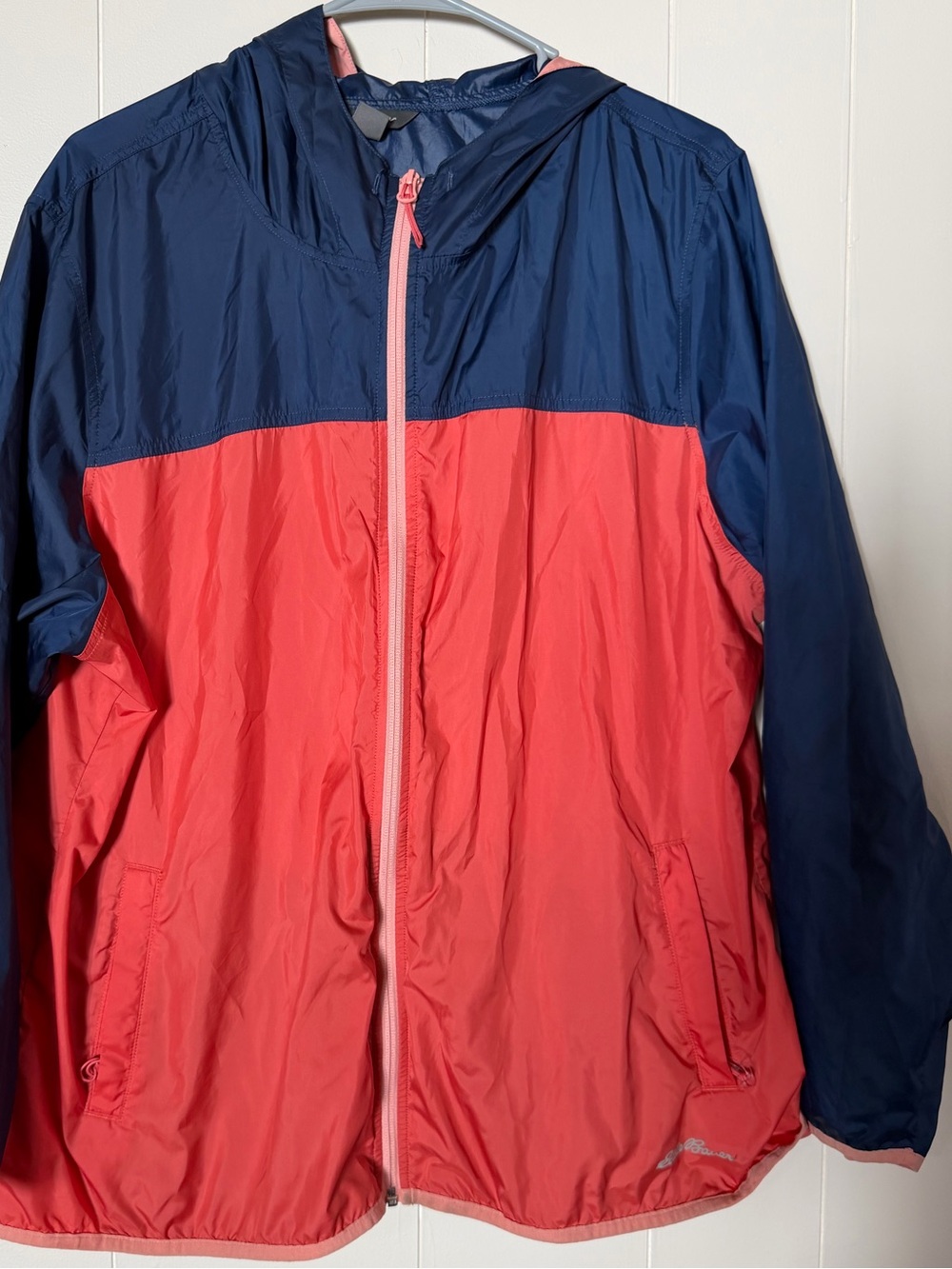 Women’s Colorblock Hooded Windbreaker Jacket - Navy & Coral